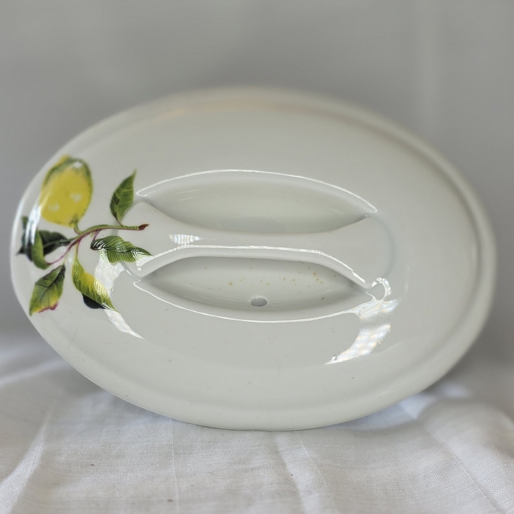 Vintage Porcelaine a Feu France Oval Casserole Dish with Lid Lemon Botanical - Picture 7 of 9